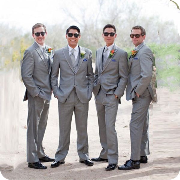 

classic grey men suits for wedding tuxedos groom wear bridegroom groomsmen blazer jacket 3piece peaked lapel latest designs costume homme, Black;gray