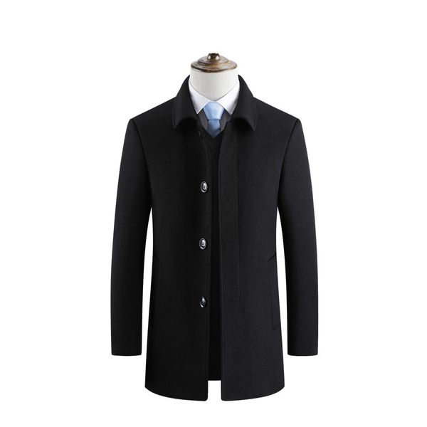 

men's casual slim overcoat jacket business trench coat warm thicken woolen long overcoat quality slim black male jacket