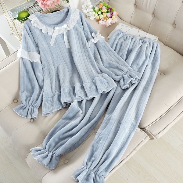 

mooirue 2019 winter pyjamas sets women solid cute bow patchwork warm snow wear thicking sleepwear casual home wear pyjama femme, Black;red