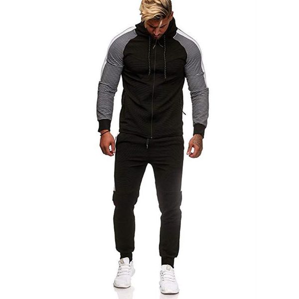 

stripe panelled mens designer tracksuits fashion zipper pockets panelled hooded long pants mens 2pcs sets casual males clothing, Gray
