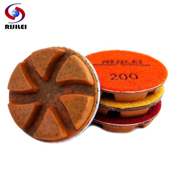 

rijilei 4шта / set 3inch hybrid жесткой copper bond алмазного полировальник для гранита мрамора бетонного пола сухого / влажный grindind дис