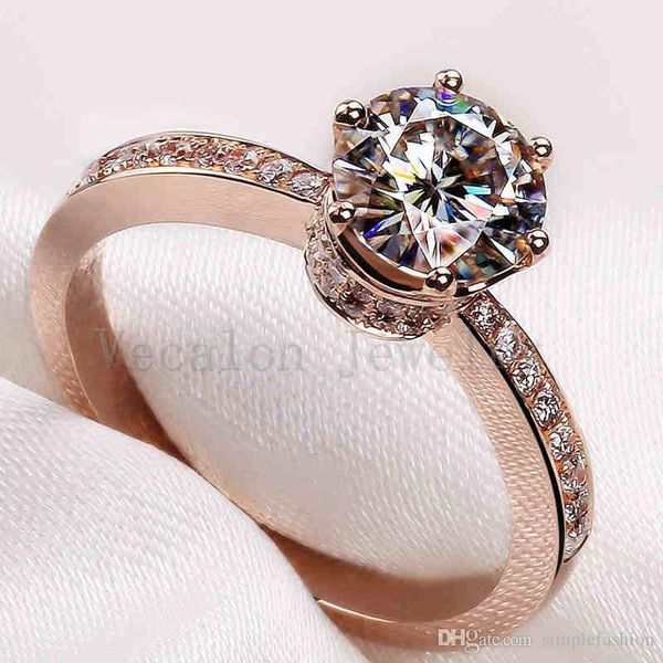 

vecalon 2016 brand fashion female crown ring 2ct simulated diamond cz rose gold 925 sterling silver engagement wedding band ring for women, Slivery;golden