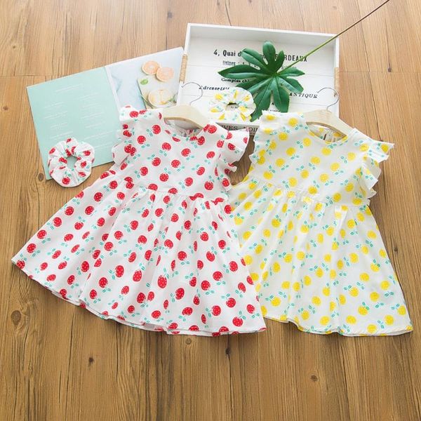 

girl's dresses summer for girls 4 years sleeveless ruffle flower printed dress+headband clothes set baby kids casual outfit ma6, Red;yellow