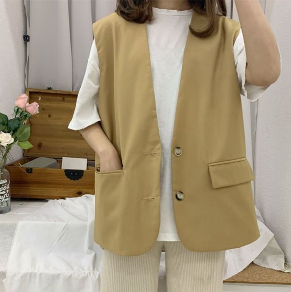 

2019 fashion women sleeveless suit jackets v neck single breasted casual vests coats female work office outerwears, Black;white