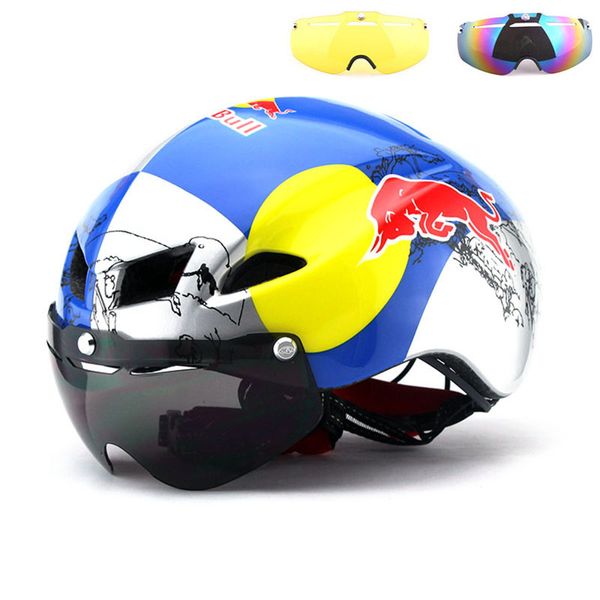 

3 lens 290g aero goggles bicycle helmet road bike sports safety in-mold helmet riding mens speed airo time-trial cycling