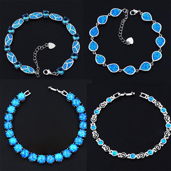 

shiny 8 mm round blue / white fire opal bracelets for gift, Black