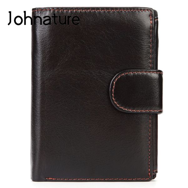 

johnature genuine leather men wallets 2019 new vintage male cowhide short wallet multifunction coin purse wallet card holder, Red;black