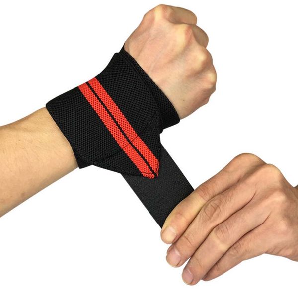 

1pcs weight lifting wristband gym training wrist straps wraps sport safety wrist support brace fitness bandage, Black;red