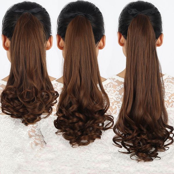 

women girl 38cm wavy roll bundled long horsetail ponytail tail-type wig recipient