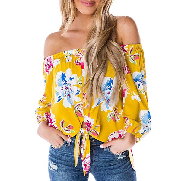 

summer fashion floral print blouse casual off shoulder loose tee female women's long sleeve shirt blusas femininas pullover, White