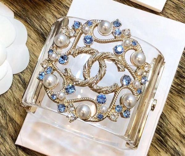 

transparent resin part punk bangle with blue diamond and white pearl for women bangle wedding jewelry gift ps6281a, Black