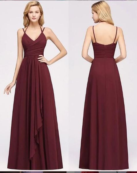

a line chiffon burgundy junior bridesmaid dresses 2019 new long party prom dresses summer dresses women wedding guest dress, Blue;red