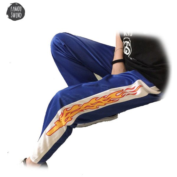 

korea design pants flame print novelty harajuku loose casual straight women and men elastic waist hip pants, Black;white