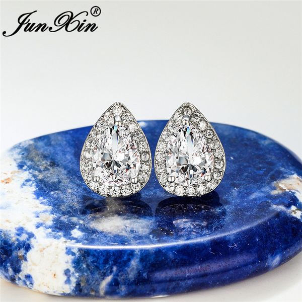

pear cut multicolor stone teardrop stud earrings for women zircon 925 silver rose gold white green blue fire opal earrings gifts, Golden;silver