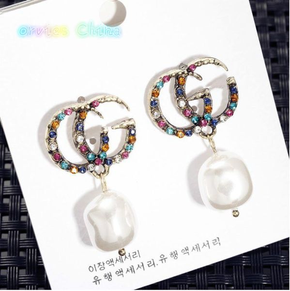 

2020 european and american style designer new selling diamond pendant earrings pearl fashion letters trend earrings