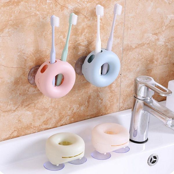 

sucker wall mounted toothbrush holder bathroom organizer home storage rack 4 holes for all family donut shape tooth brush shelf
