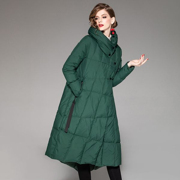 

ynzzu luxury 2019 winter elegant women's down jacket 90% white duck down coat warm stand collar loose female jacket outwear o801, Black