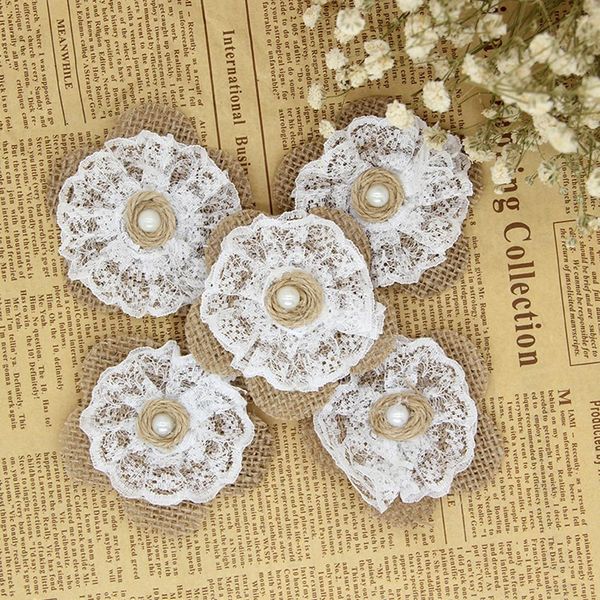 

new 5pcs burlap handmade flowers lace holiday wedding party clothes hat diy decor