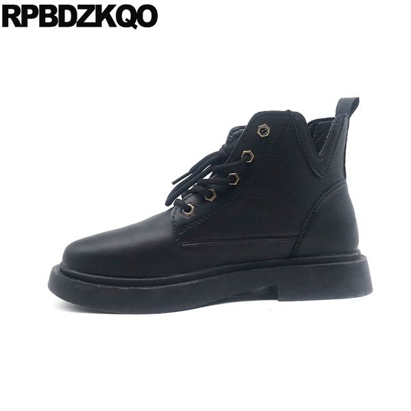 

flat ankle waterproof fall round toe black combat shoes autumn women boots winter 2019 lace up comfortable fur