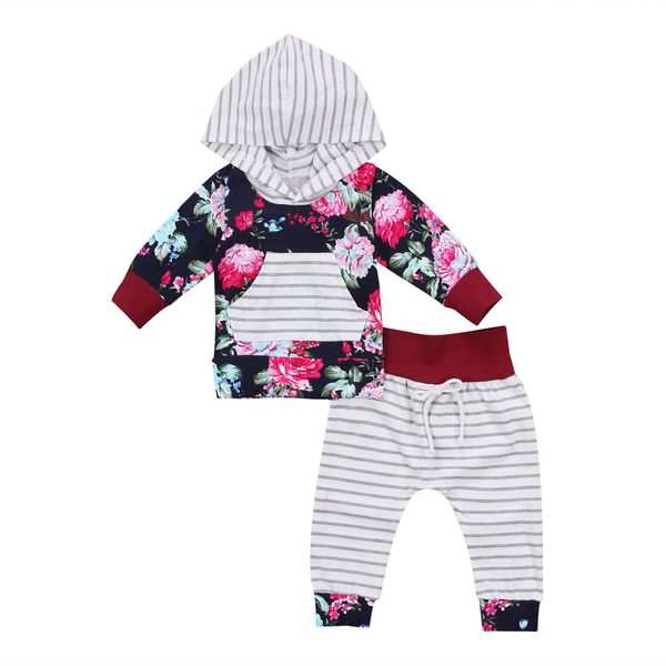 

adorable newborn baby girls clothes long striped sleeve hooded sweatshirt belt pants autumn outfits set for baby girs, Pink;blue