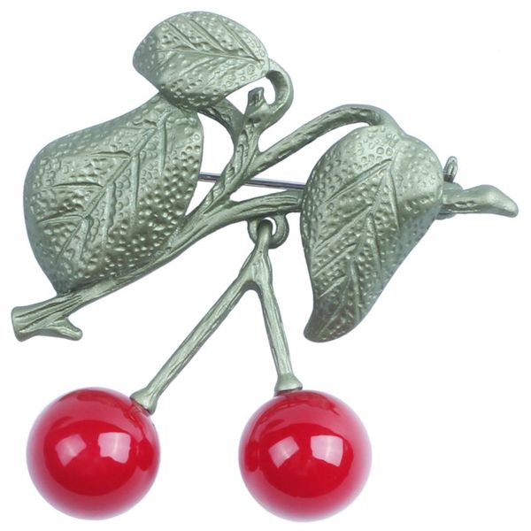 

patinated over with natural aventurine little cherry vintage womens brooch jewelry, Gray