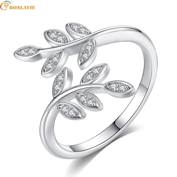 

silver plated leaf shaped rings for women white zircon female ring high qaulity stones adjustable open women's rings anillos