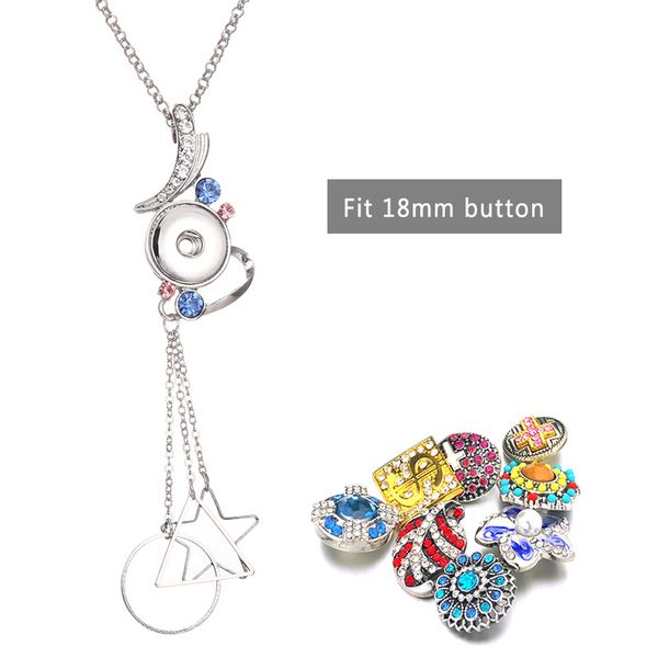 

interchangeable flower crystal ginger necklace 090 fit 18mm snap button pendant necklace charm jewelry for women gift, Silver