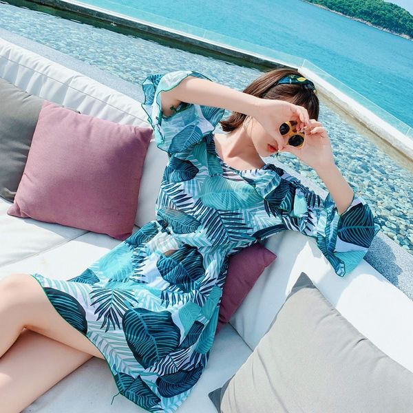 

hsfea women's three-piece set split skirt style swimsuit swimsuit conservative belly-covering skinny small chest gathering small fragr, White;black