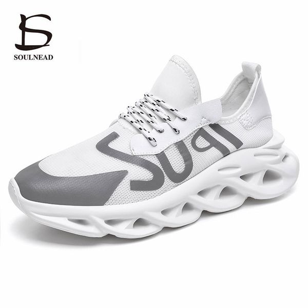 

2019 new men's running sports shoes mesh breathable luminous casual shoes man's thick bottom sneakers reflective white