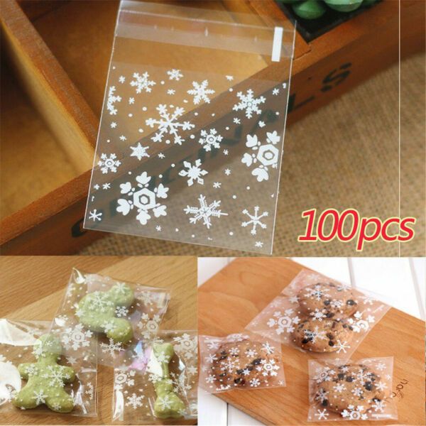 

100pcs xmas cellophane candy sweet cookies snowflakes cello cookies gift bags
