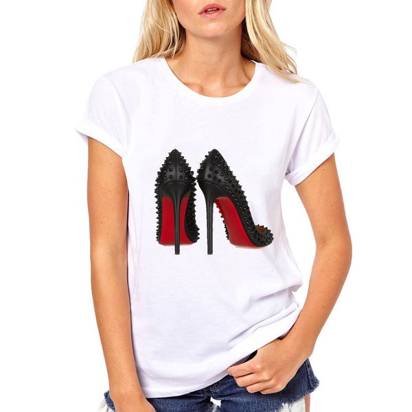 

plus size 3xl watercolor high heels shoes print vogue t shirt femme funny t shirt women 90s hip hop punk shirt hipster streetwear, White