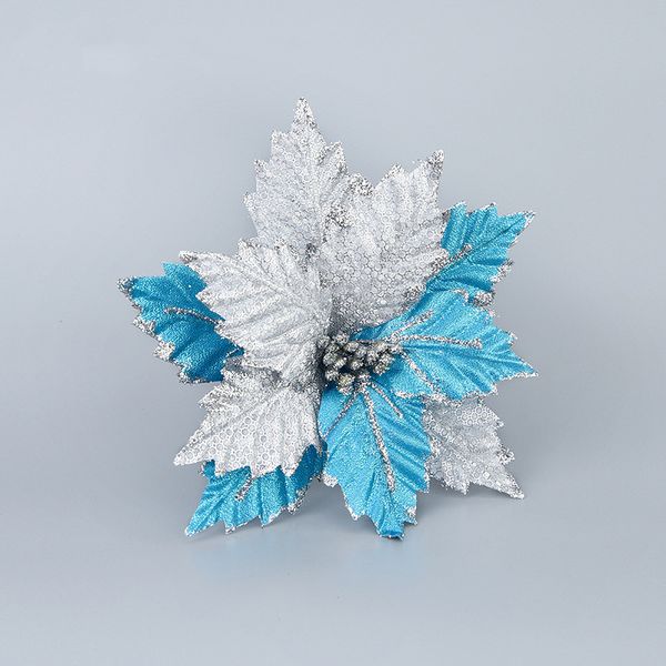 

5pcs cuttings artificial sequins flowers glitter poinsettia home ornaments festivals christmas tree wedding decor party supplies