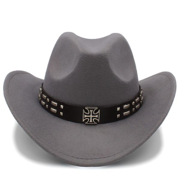 

women men wool western cowboy hat with roll-up brim gentleman lady jazz equestrian sombrero hombre steampunk cap size 56-58cm, Blue;gray
