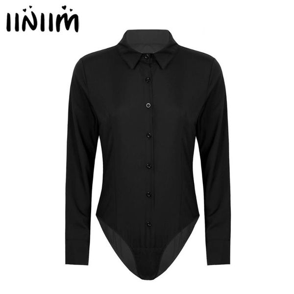 

women club one-piece body suit turn-down collar leotard jumpsuit shirt high cut thong bodysuit femme fashion casual catsuit, Black;white