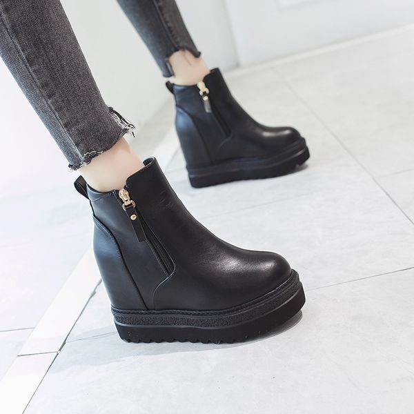 

white ankle boots booties ladies shoes lace up winter footwear platform boots-women round toe low heels booties short, Black