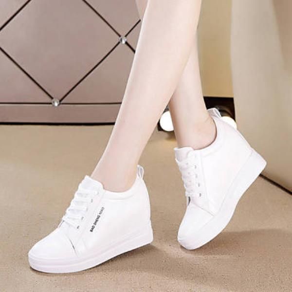 

casual woman shoe all-match shallow mouth small white shoes platform increas height 2020 fashion women's round toe slip, Black