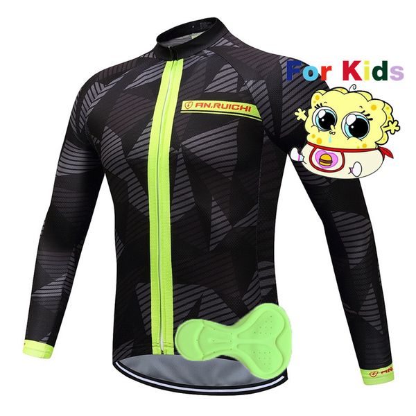 

an.ruichi 2019 mtb children fluorescence color long sleeve blouse kids ciclismo cycling jersey, Black;red