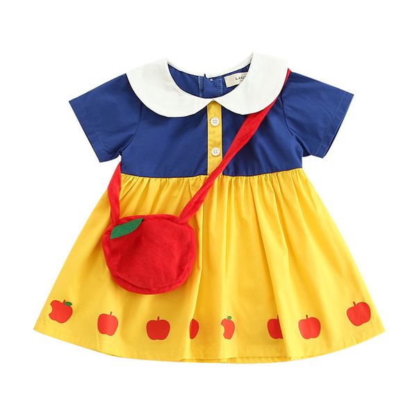 

maiboxiong fashion summer new baby short sleeve pure cotton princess skirt children apple print dress to give small bag, Red;yellow