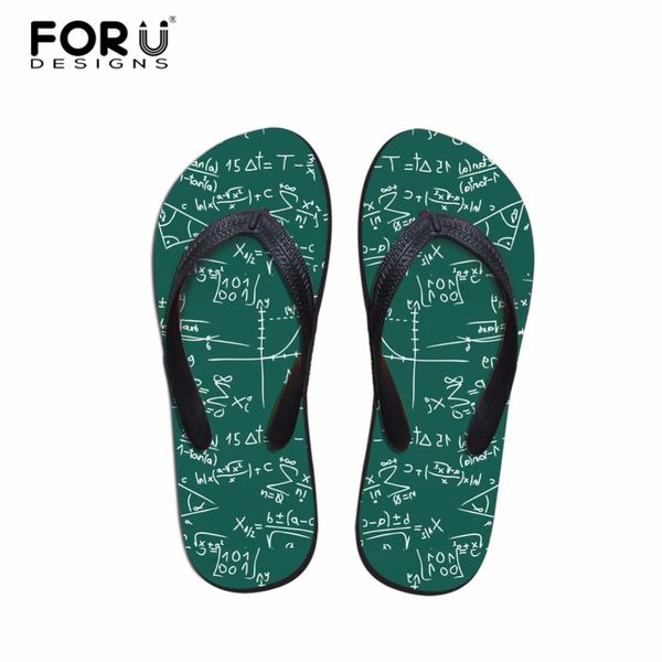 

forudesigns math pattern women home inside slipper girls summer beach shoes outside flip flops female rubber shoes femme tongs, Black