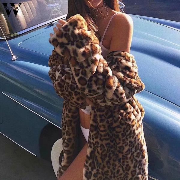 

womail womens coats women winter long sleeve leopard printed coat splicing plush jacket coat women abrigo 2019 s-l, Black