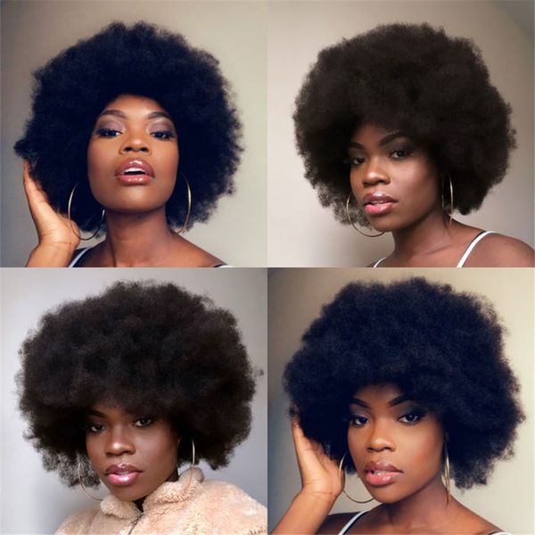 

malaysian human hair short lace front wigs for black women afro curly 8 inch natural color remy hair wig, Black;brown