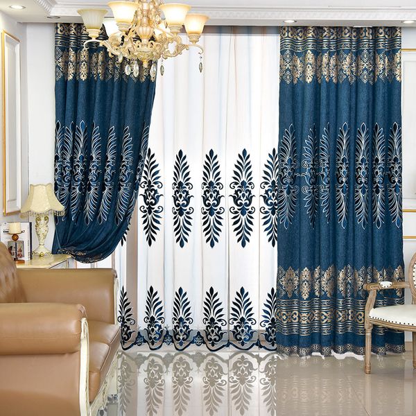 

european laser chenille embroidery shading curtains for living dining room bedroom