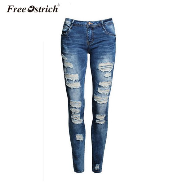 

ostrich jeans holes scratched pockets zipper push up pencil pants softener pantalones skinny trousers women dropshipping, Blue