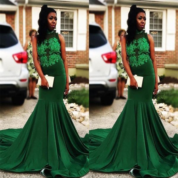 

robe de soiree balck girls african green evening dresses jewel beads neck evening formal wear gowns elegant evening gowns, Black;red