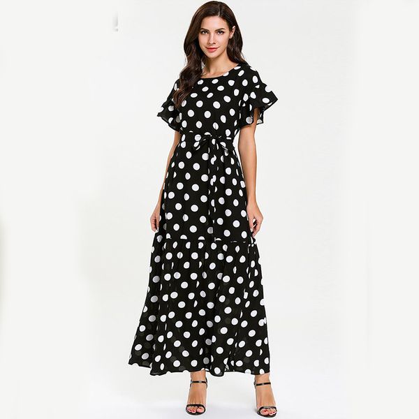 

new muslim dress women dot large size robe dubai kaftan plus size musulman dress vestidos arabes islamic moroccan abaya femme, Red