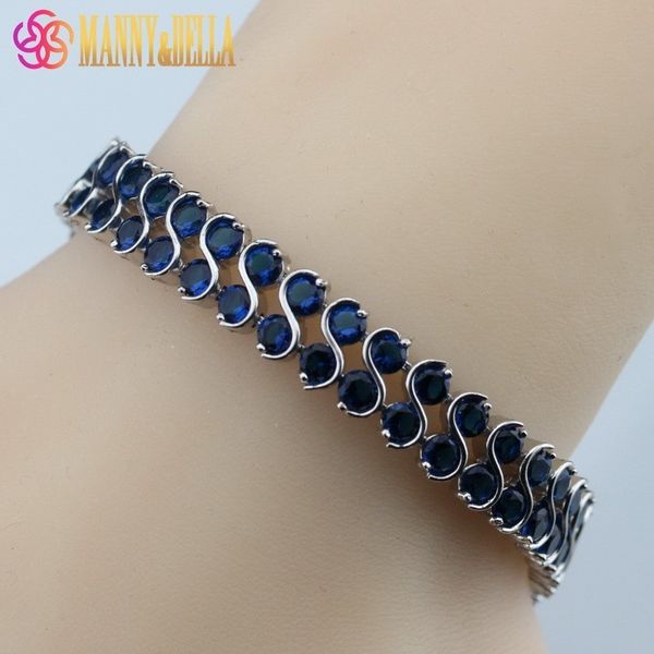 

hight quality overlay 925-sterling-silver blue zircon chain link bracelets for women gift box sl147, Golden;silver