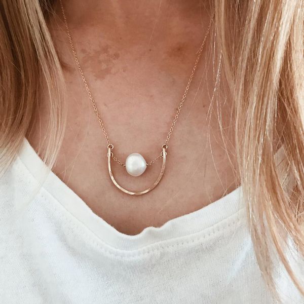 

u shape choker natural pearl necklace handmade gold filled/925 silver necklace boho pendants bijoux collier femme kolye collares
