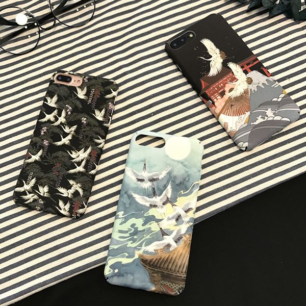 

crane japan phone case pattern cover for iphone xs max xr 6 7 8 x plus pc all-inclusive matte hard cell phone cases