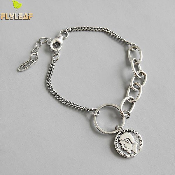 

flyleaf round portrait coin chain 100% 925 sterling silver bracelets for women fashion fine jewelry bracelets & bangles vintage, Golden;silver
