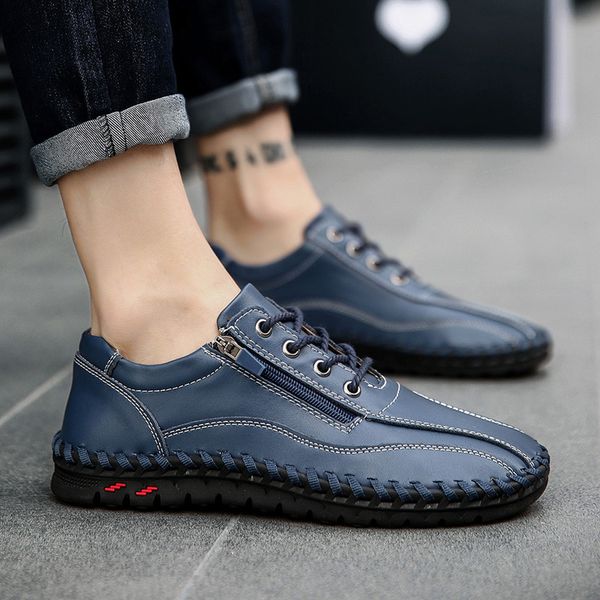 

kancoold leather casual shoes fashion men's large size classic shoes men lace-up retro business comfortable casual men1213, Black